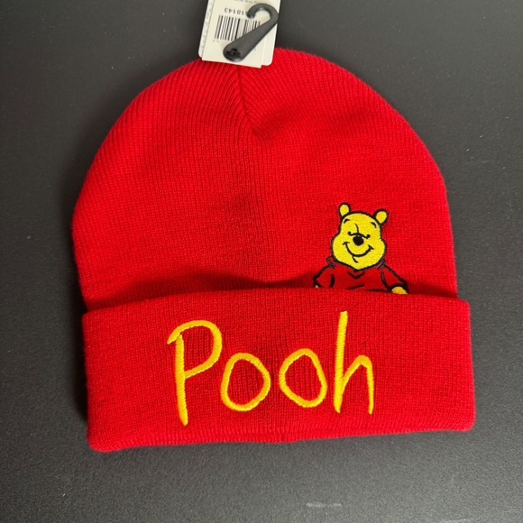 Disney Other - Disney Winnie the Pooh Beanie Adult OS Red Embroidered Cuff Knit Hat NEW